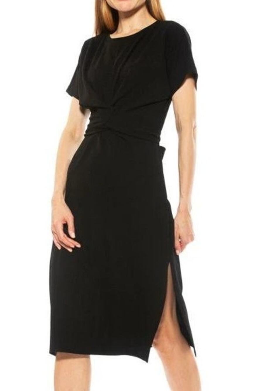 ALEXIA ADMOR Tie-Waist Sheath Dress Womens XL Black Cocktail Minimal Career LBD